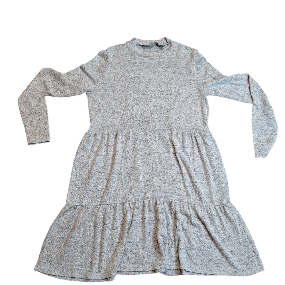 VERO MODA Womens Gray Speckled Tiered Long Sleeve Mock Neck Sweater Dress Size S